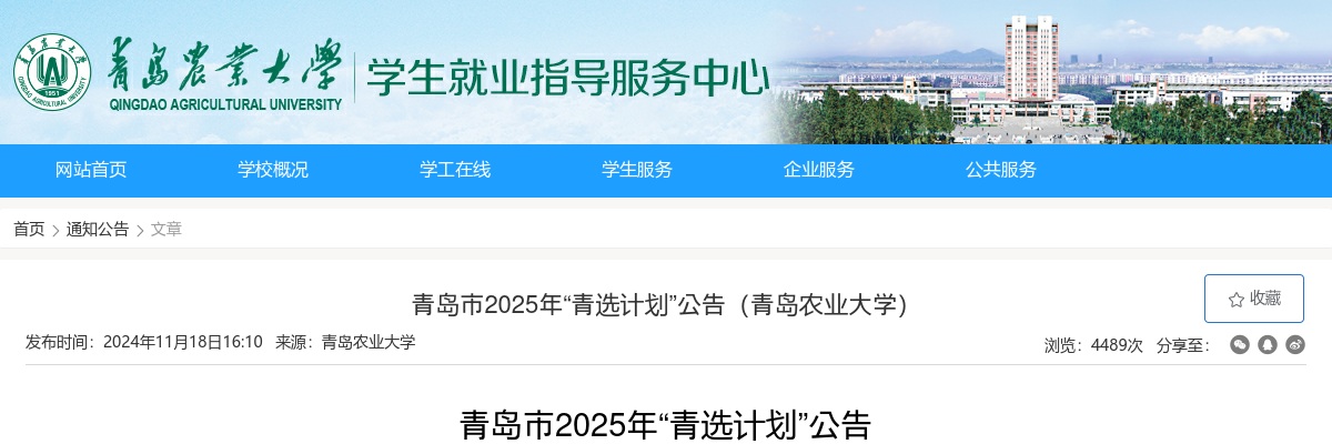 2025年青岛市“青选计划”公告（青岛农业大学） 图片